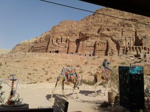 Looking across at the Royal Tombs and traffic passing in front my cafe rest stop