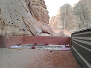 Wadi Rum Sky camp restaurant. Seating on the floor. Remove shoes before entering. 