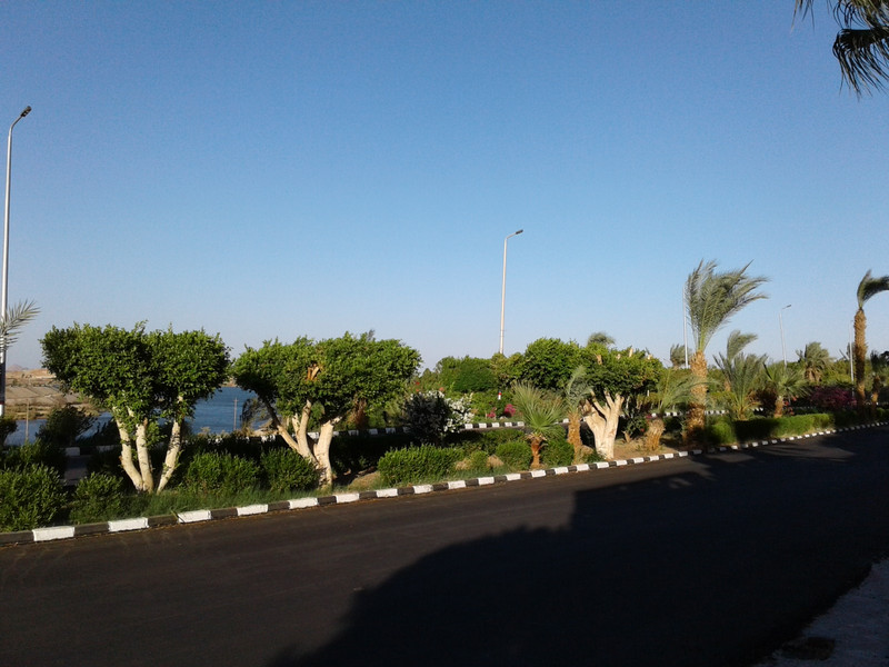 The road in front the Tuya hotel with the Nile in the distance