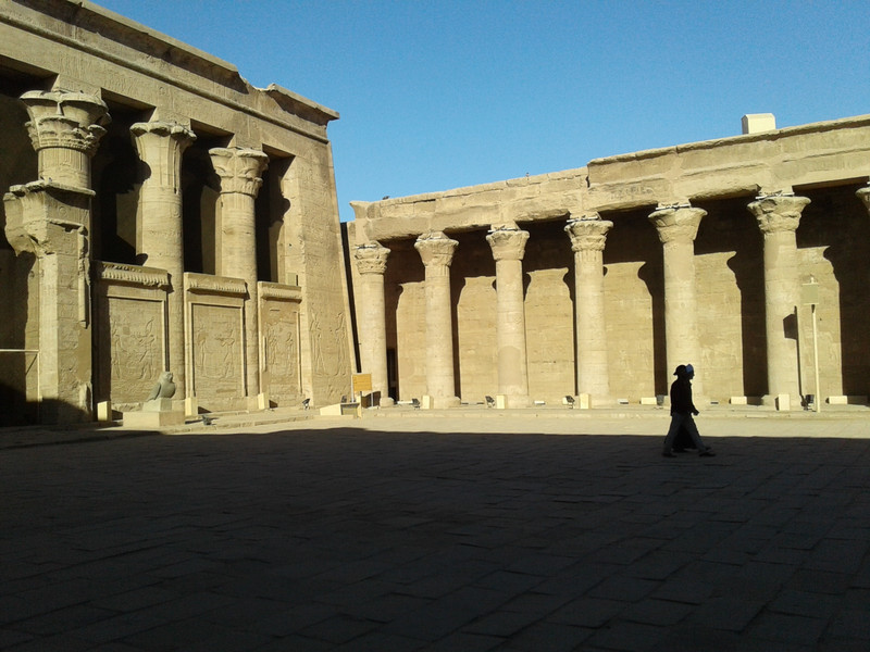 GrecoRoman colonnaded courtyard at the Temple of Horus where the public was allowed in to be part of the procession in honor of the birth of Horus. 