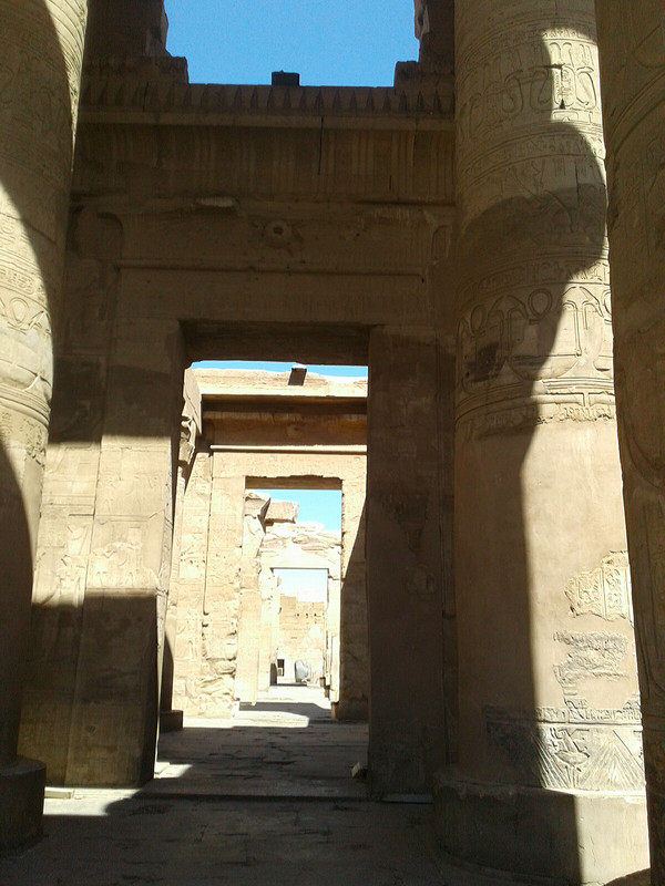 Looking down one side of the identical double sided Temple at Kom Ombo 