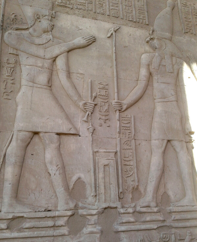 Horus the falcon god in relief at Kom Ombo temple  