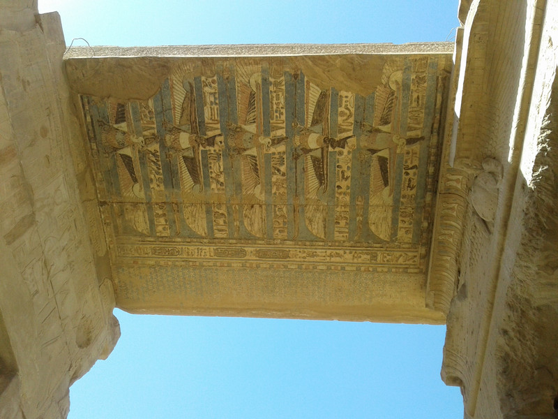 The flat stone ceiling sits on pillars at the Hypostyle hall at Kom Ombo