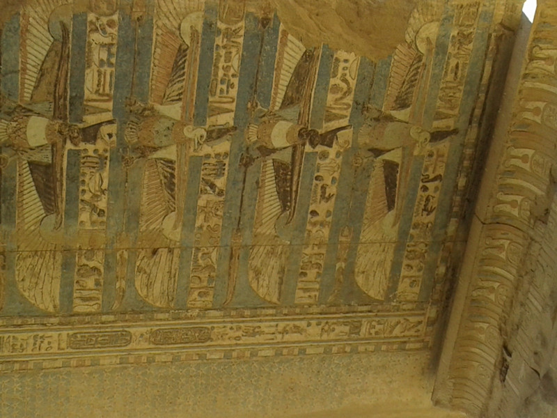 Detail of the hypostyle ceiling with painted winged motif at  KomOmbo