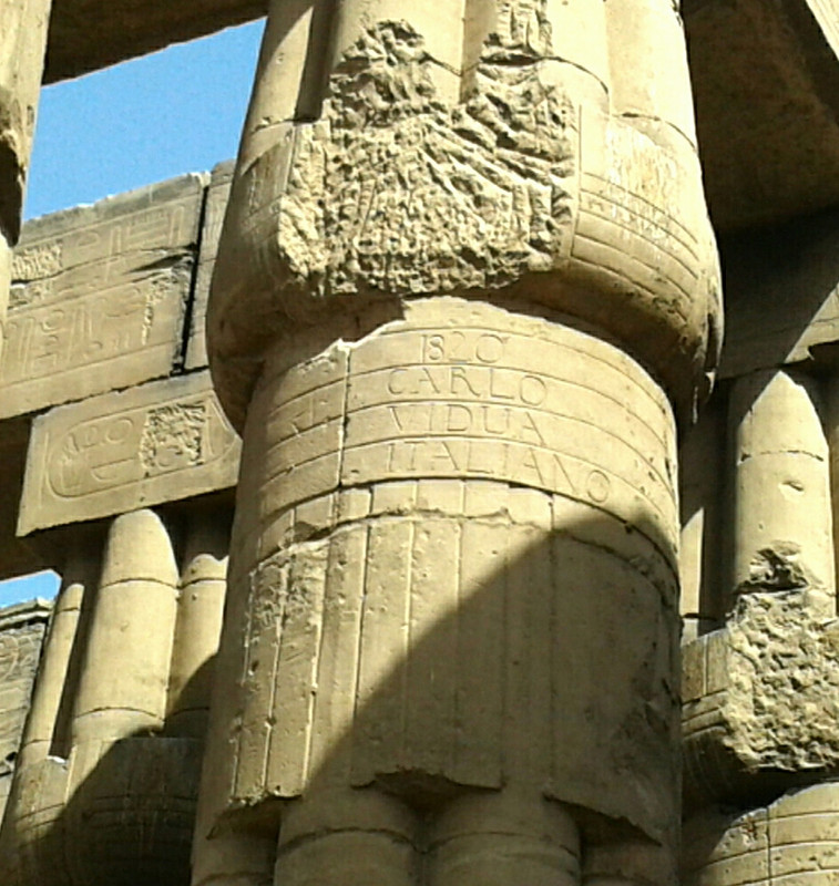 Italian 1820 graffiti on a column at Luxor temple