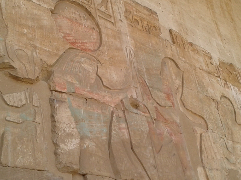 Details on the walls of Abydos temple shows the falcon sun god Re Horakty 