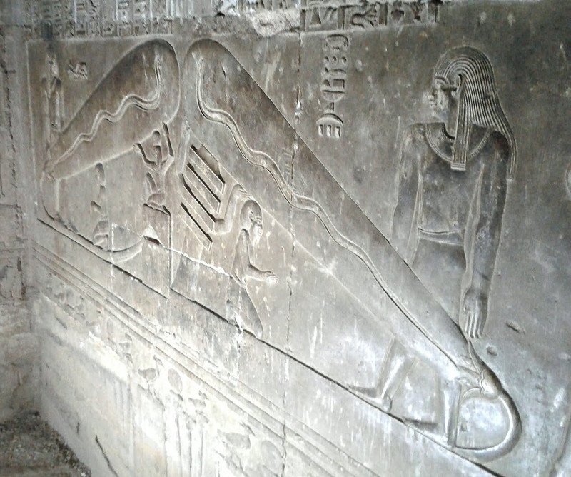 The other 2 "light bulb" reliefs on the wall at Dendara, Hathor temple