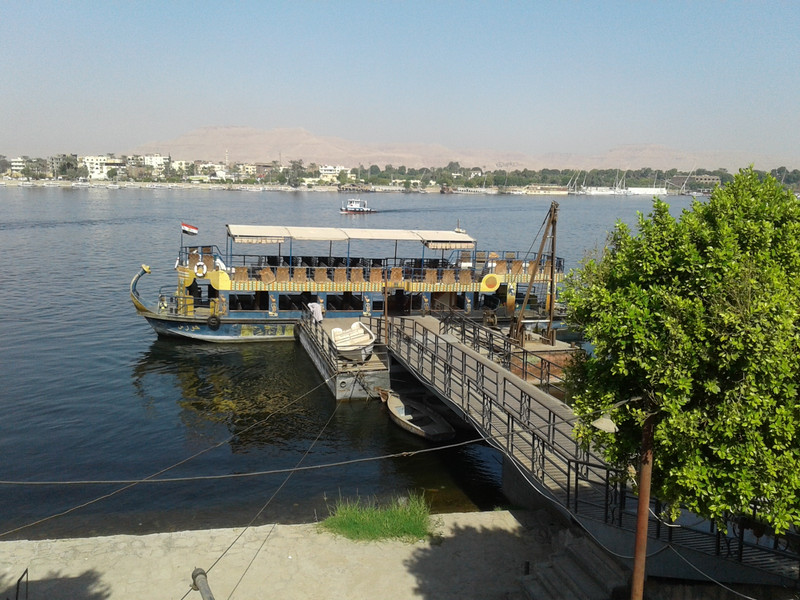 Splendidly decorated ferry at Luxor west Bank evokes the Pharaoh Cleopatra 