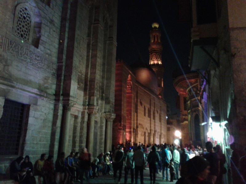 The Street of Mosques at Khan el Khalili bazaar a favorite night out pastime for families in Cairo