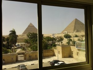 Welcome to Cairo at the great Pyramid Inn. The room with a view to die for. 
