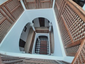 looking down to the courtyard at centre of our riad 