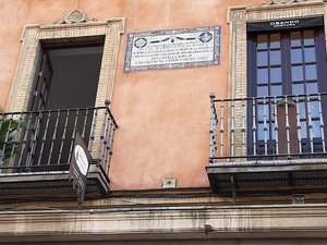 Sevilla - a plaque commemorating Cervantes