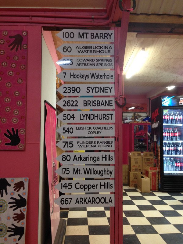 Signposts inside the Pink Roadhouse