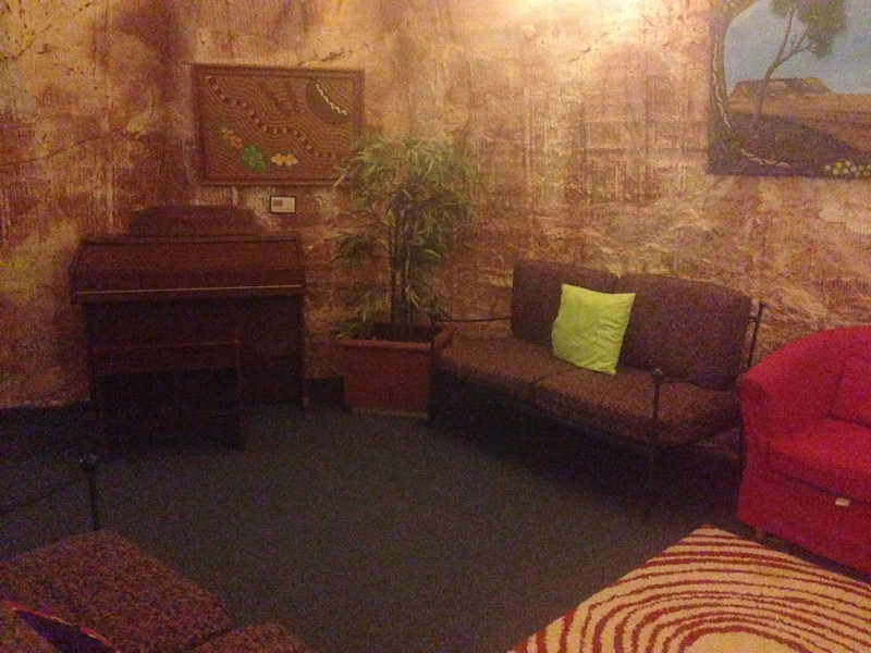The sandstone mining lounge outside our rooms