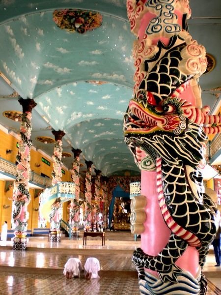 Ornate interior of Cao Dai temple