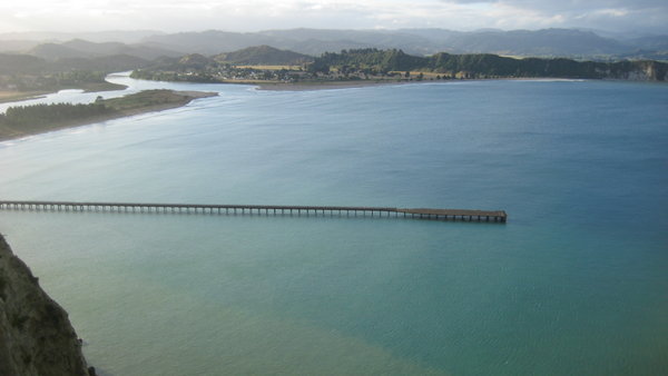Looking down over Tolaga Bay wharf from Cooks Cove walk