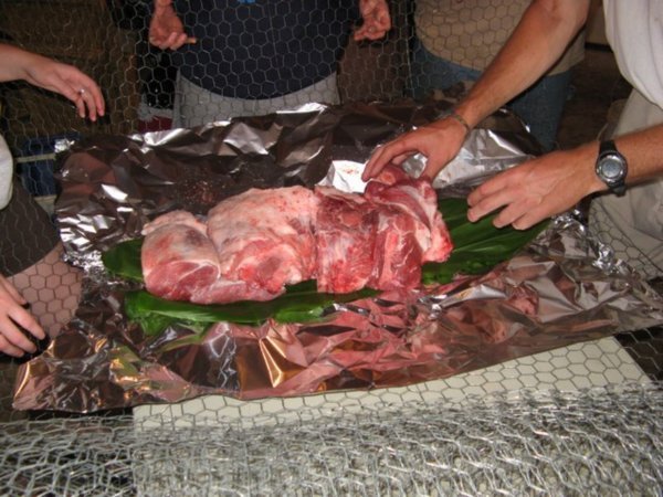 Wrapping the meat.