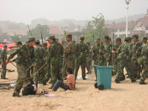 The army cleaning up the beach!