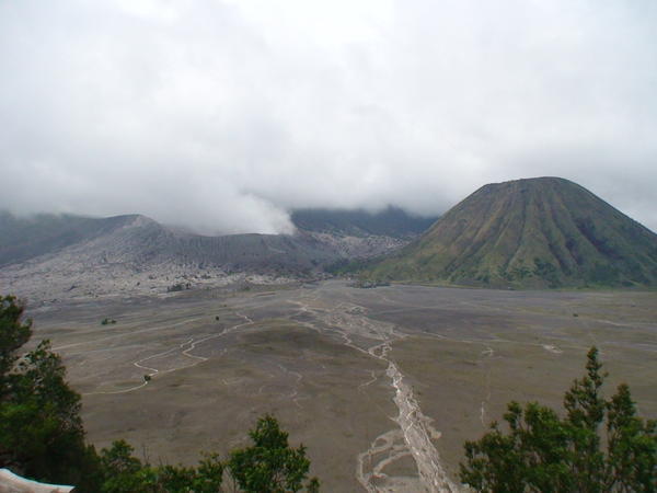 Mount Bromo (left) beside Mount Batok
