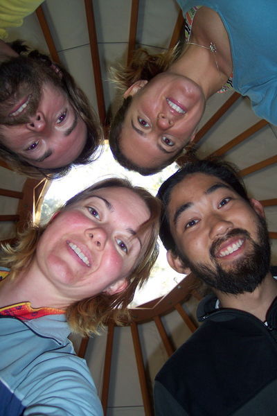 the team in the yurt