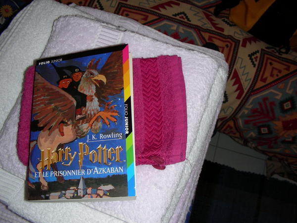 the third harry potter on top of the pile of towels that were set out for me
