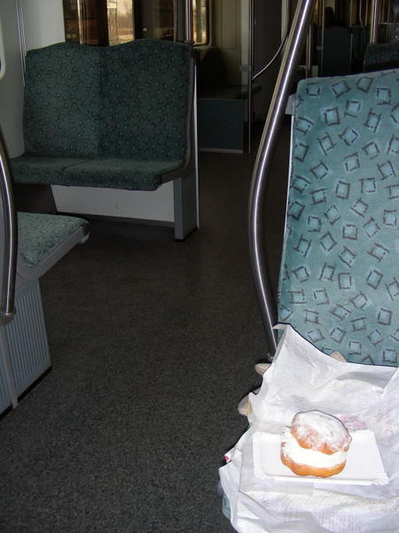 it is, of course, a cute little cream puff waiting for me on the train!
