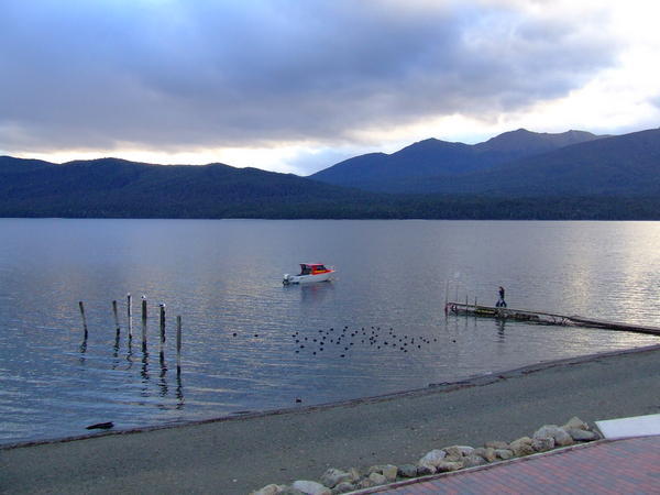 View of Lake Te Anau from the front of our hostel
