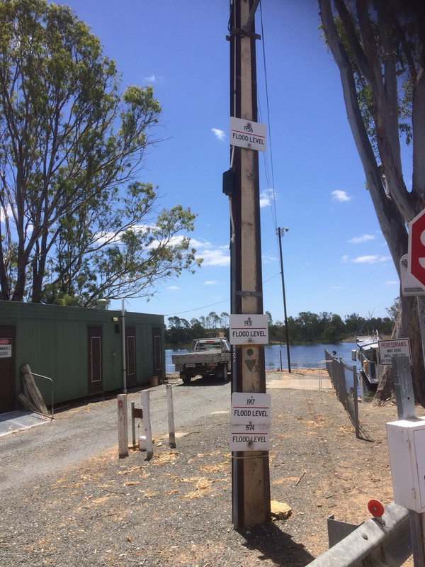 Flood Levesl on a Stobie Pole at Ferry, Swan Reach