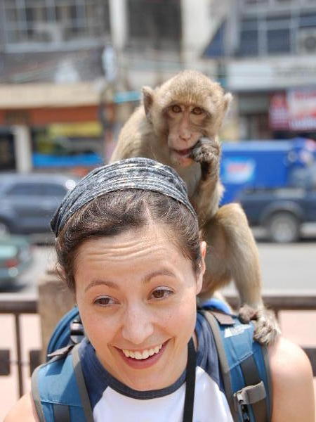 Lindsay with Monkey on Her Head