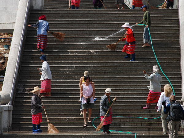 Cleaning the Stairs at the Pagodas