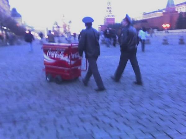 policemen pull the Ice cream tray in the Red Square