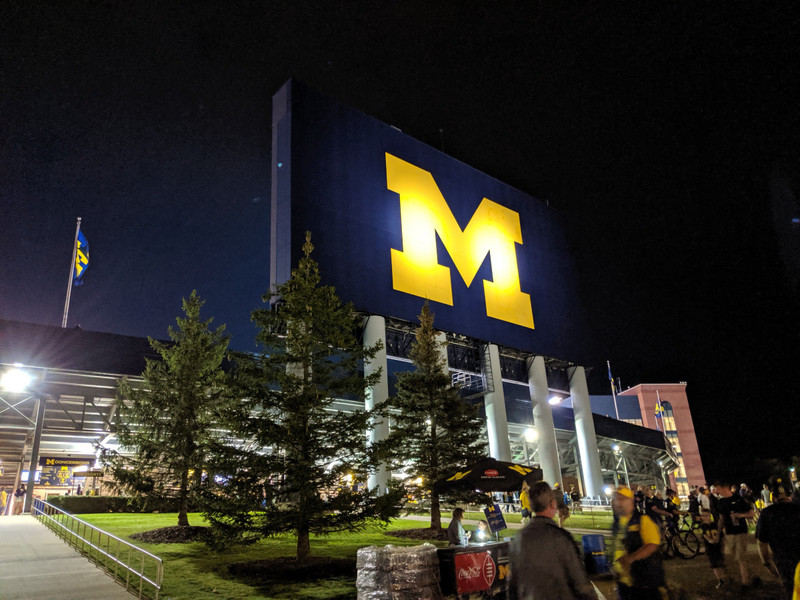 The Big House, all lit up after a win