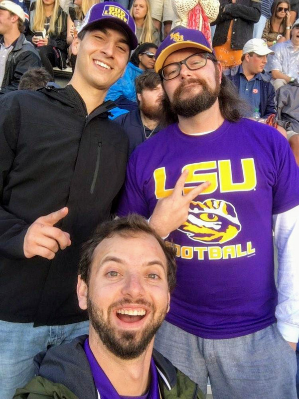 Made some friends in purple in the shadow of the Auburn student section: Chris next to me and Jordan in front