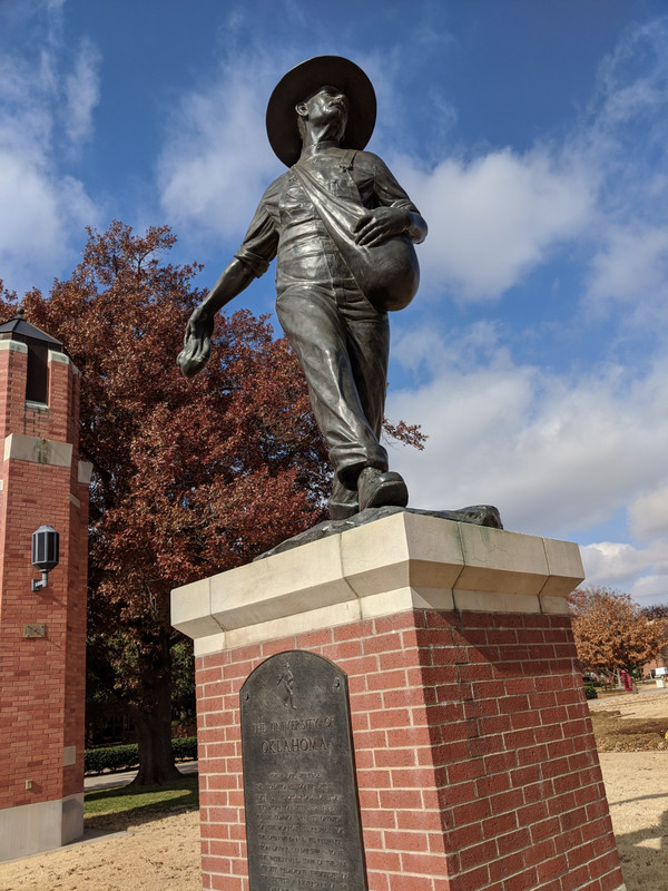 The Sooner monument in the middle of the OU campus