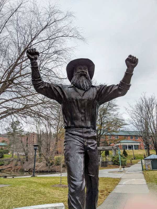 The Mountaineer statue at the base of the athletic area at App State