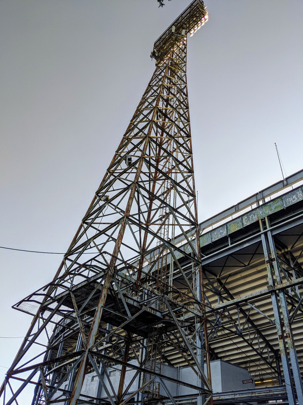 rusty tower outside Legion Field