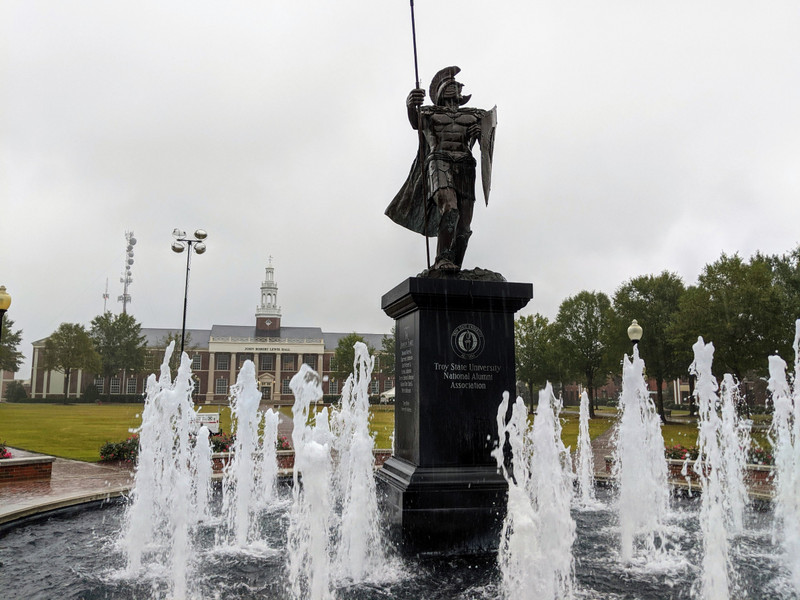Central fountain on the Troy quad