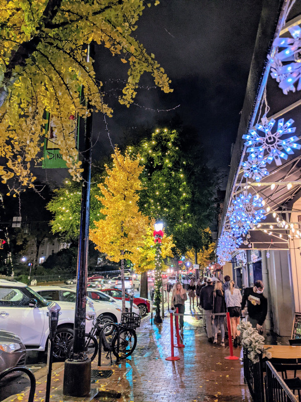 Downtown Athens decorated in December