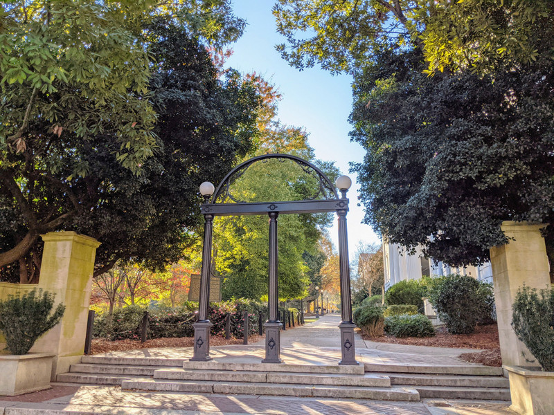 The iconic UGA Arch at the north end of North Campus: don't walk underneath it, or you'll never graduate.