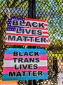 BLM signage on the fence at Lafayette Square