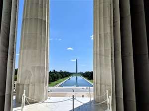 The view of the National Mall from the portico of the Lincoln Memorial