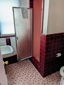 Amazing pink bathroom at my motel in Clarence, NY