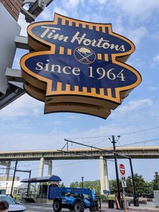 Great old Tim Horton's sign at the Buffalo Canalside