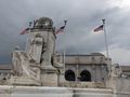 Union Station and its Columbus statue, on the eve of a downpour