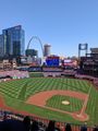 Busch Stadium in St Louis is a world-class stadium with a fantastic view of an iconic American landmark - the Gateway Arch