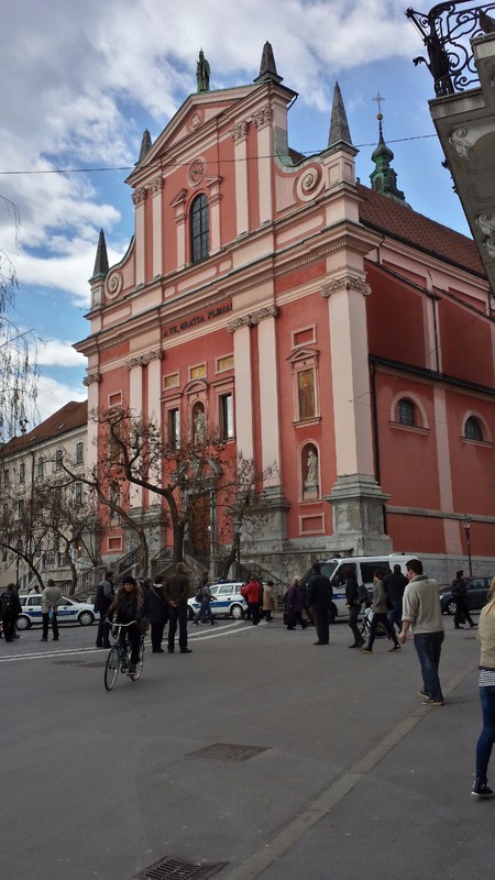 The Franciscan church dominates central Ljubljana