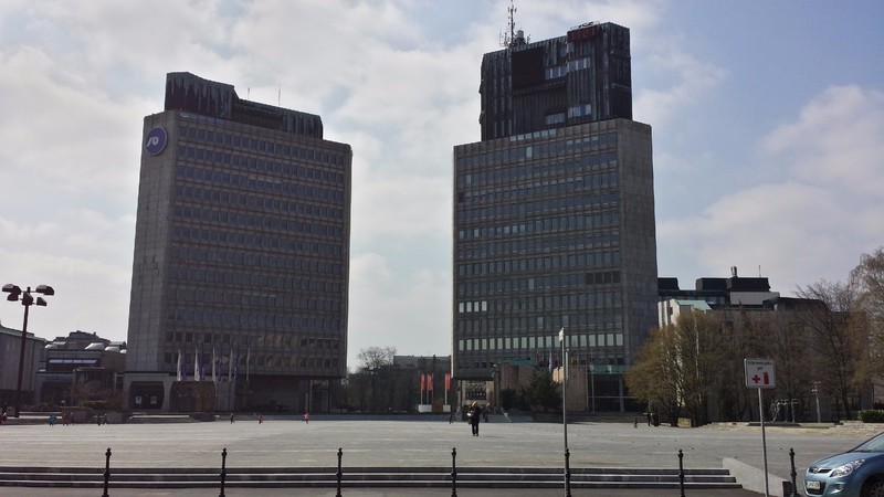 Two big buildings off Republic Square