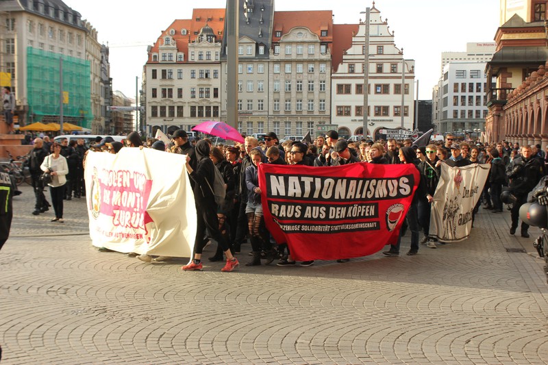 Demonstration marching through Leipzig
