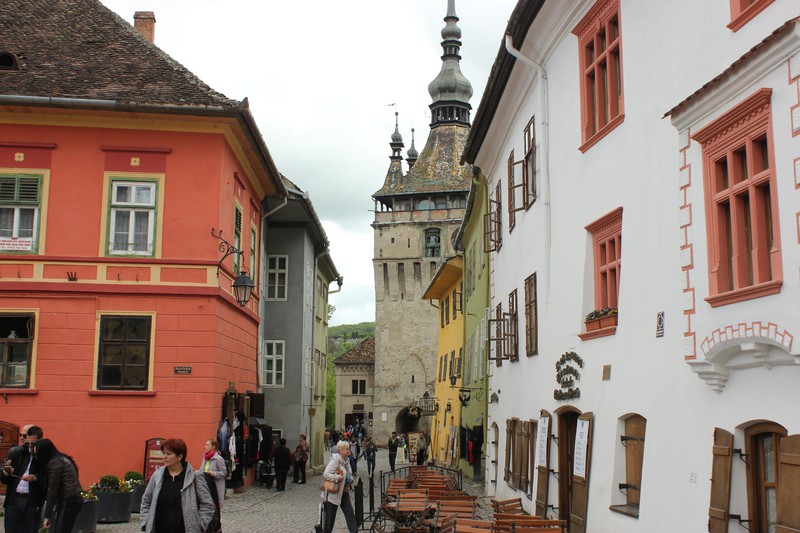 View down Dracula Street, leading to the Clock Tower