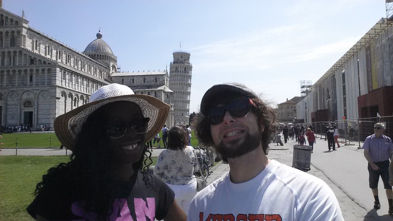 Selfie with the tower and Duomo in the background